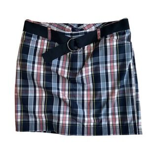 Chaps Plaid 90's Academia Mini Skirt Belt Casual Cute Blue Multicolor Size‎ 12